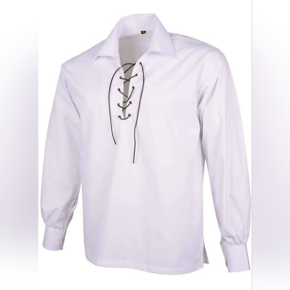 White Men's Deluxe Ghillie Shirt Size S Kilt Medieval Highland*